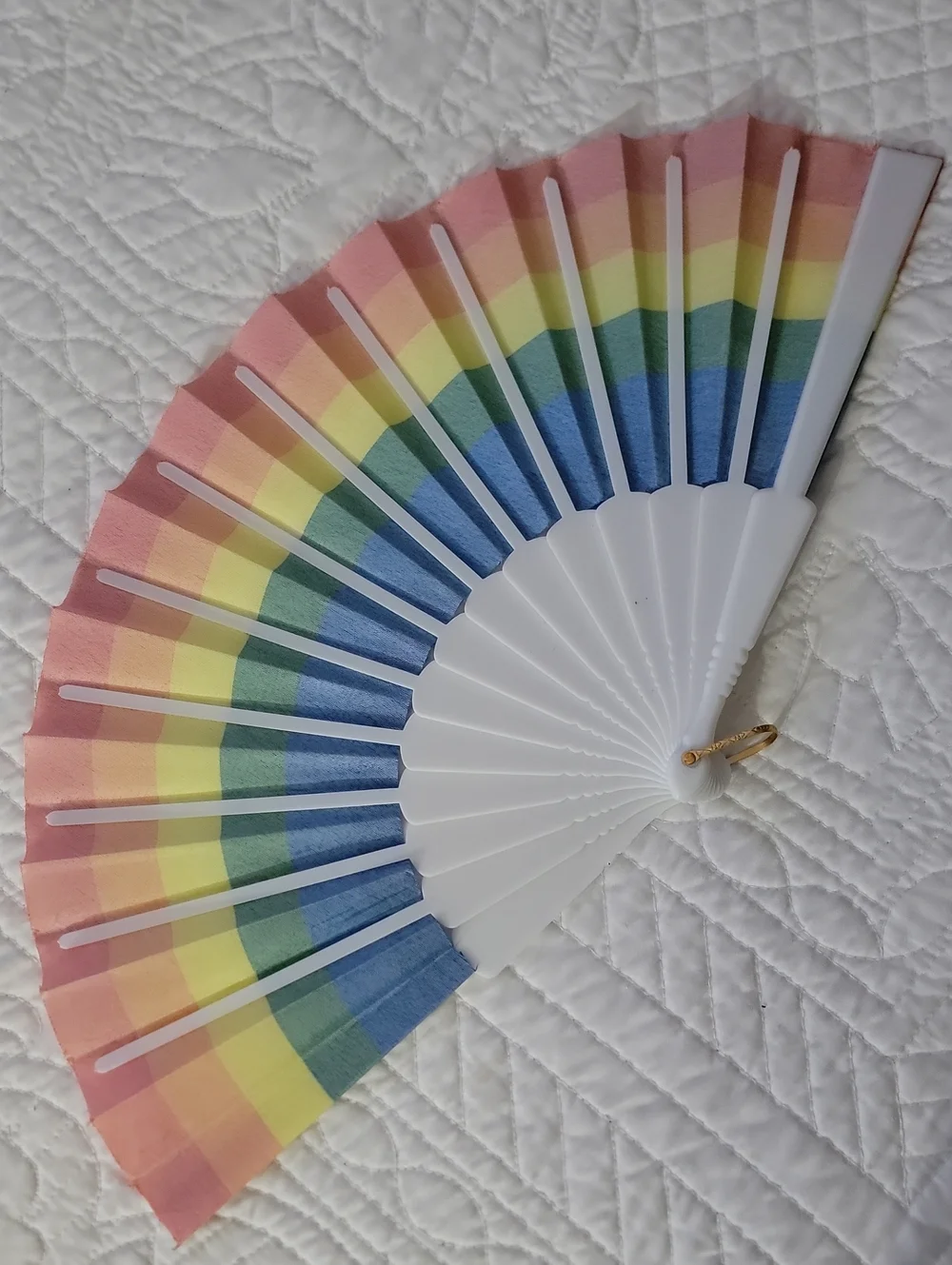Rainbow Pride Folding Hand Fan - White Frame